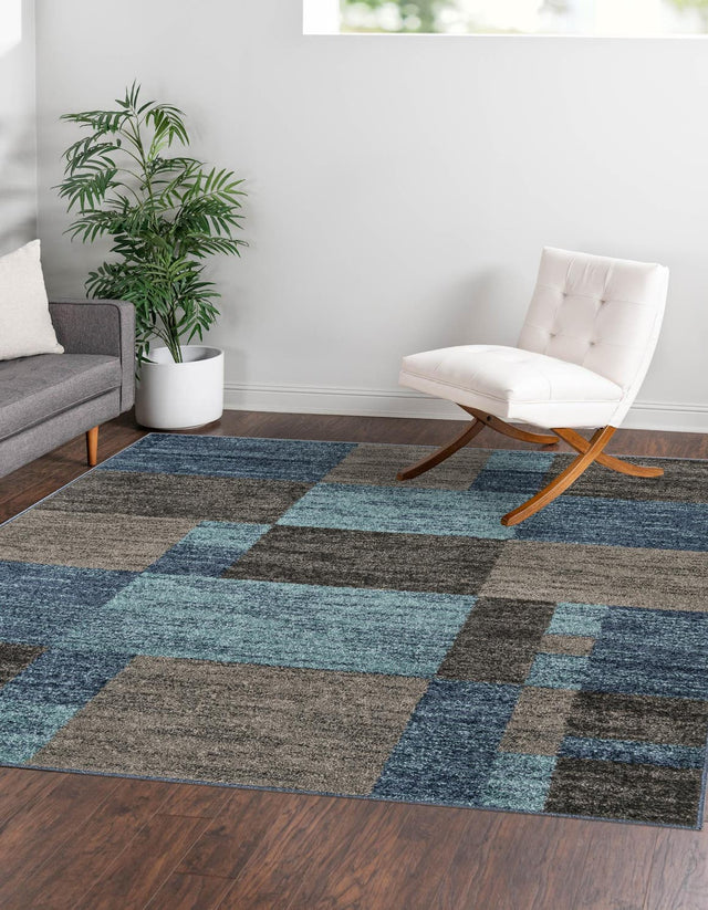 Blue Gray 5' 3 x 5' 3 Autumn Square Area Rug 100% Polypropylene Durable Jute Backing Living Dining Room Bedroom Office Modern Decor Carpet for Sale at Rug Engine