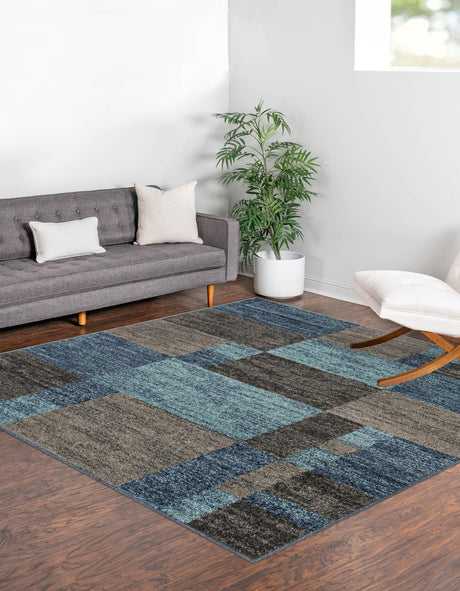 Blue Gray 7' 10 x 7' 10 Autumn Square Area Rug 100% Polypropylene Durable Jute Backing Living Dining Room Bedroom Office Modern Decor Carpet for Sale at Rug Engine