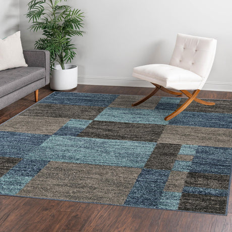 Blue Gray 4' 1 x 4' 1 Autumn Square Area Rug 100% Polypropylene Durable Jute Backing Living Dining Room Bedroom Office Modern Decor Carpet for Sale at Rug Engine