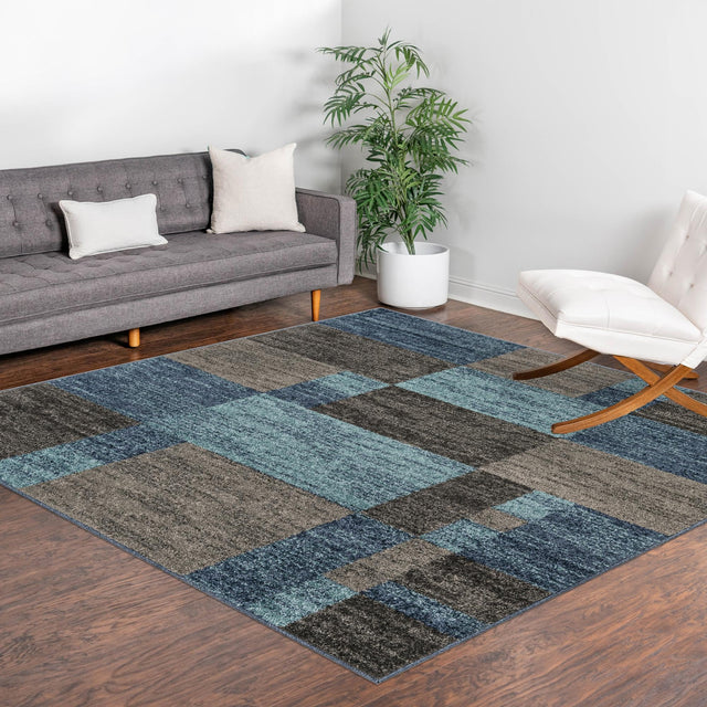 Blue Gray 7' 10 x 7' 10 Autumn Square Area Rug 100% Polypropylene Durable Jute Backing Living Dining Room Bedroom Office Modern Decor Carpet for Sale at Rug Engine