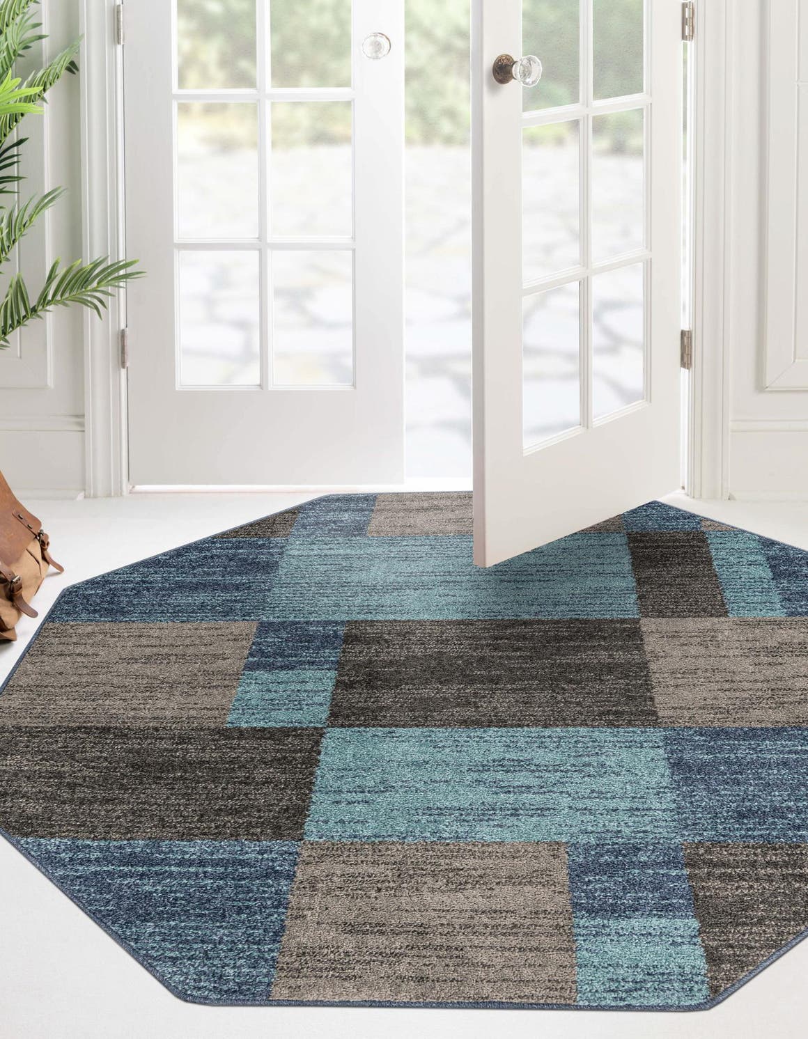 Blue Gray 5' 3 x 5' 3 Autumn Octagon Area Rug 100% Polypropylene Durable Jute Backing Living Dining Room Bedroom Office Modern Decor Carpet for Sale at Rug Engine