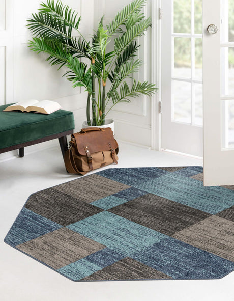 Blue Gray 5' 3 x 5' 3 Autumn Octagon Area Rug 100% Polypropylene Durable Jute Backing Living Dining Room Bedroom Office Modern Decor Carpet for Sale at Rug Engine