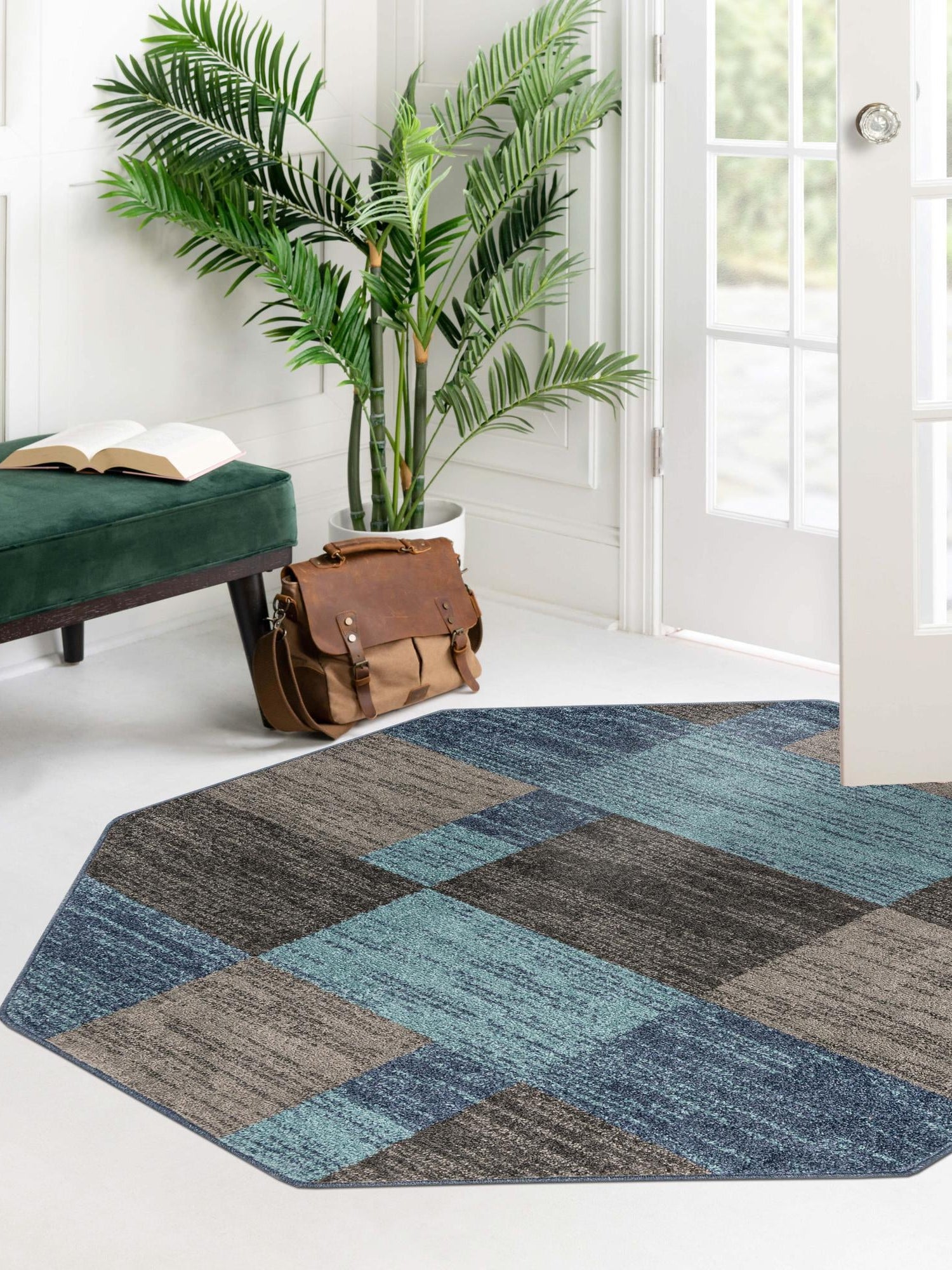 Blue Gray 7' 10 x 7' 10 Autumn Octagon Area Rug 100% Polypropylene Durable Jute Backing Living Dining Room Bedroom Office Modern Decor Carpet for Sale at Rug Engine