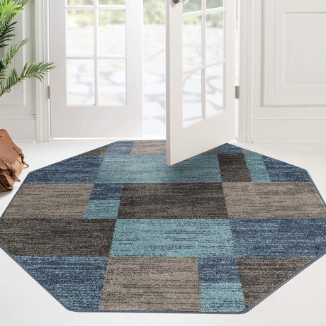 Blue Gray 5' 3 x 5' 3 Autumn Octagon Area Rug 100% Polypropylene Durable Jute Backing Living Dining Room Bedroom Office Modern Decor Carpet for Sale at Rug Engine
