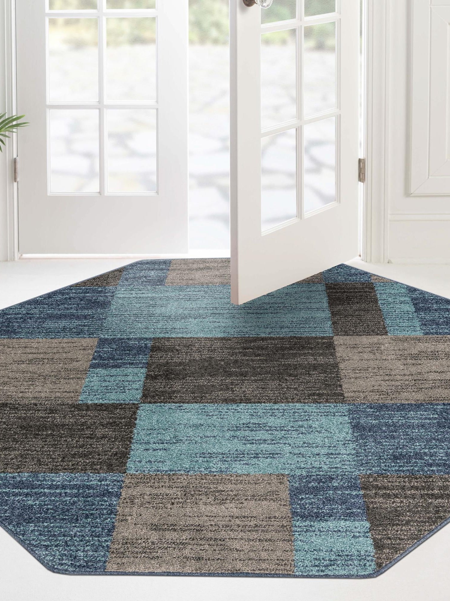 Blue Gray 7' 10 x 7' 10 Autumn Octagon Area Rug 100% Polypropylene Durable Jute Backing Living Dining Room Bedroom Office Modern Decor Carpet for Sale at Rug Engine