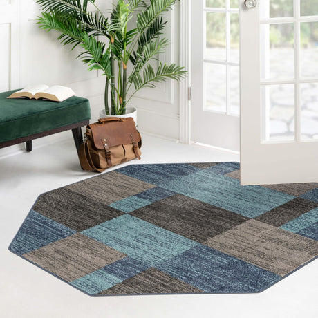 Blue Gray 5' 3 x 5' 3 Autumn Octagon Area Rug 100% Polypropylene Durable Jute Backing Living Dining Room Bedroom Office Modern Decor Carpet for Sale at Rug Engine