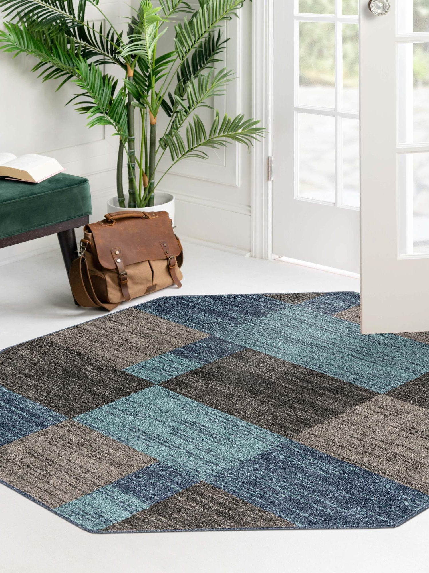 Blue Gray 7' 10 x 7' 10 Autumn Octagon Area Rug 100% Polypropylene Durable Jute Backing Living Dining Room Bedroom Office Modern Decor Carpet for Sale at Rug Engine