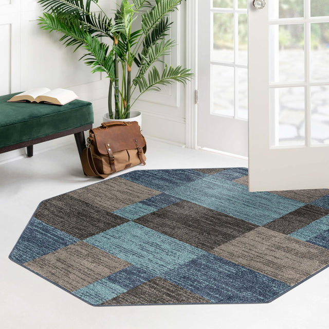 Blue Gray 7' 10 x 7' 10 Autumn Octagon Area Rug 100% Polypropylene Durable Jute Backing Living Dining Room Bedroom Office Modern Decor Carpet for Sale at Rug Engine