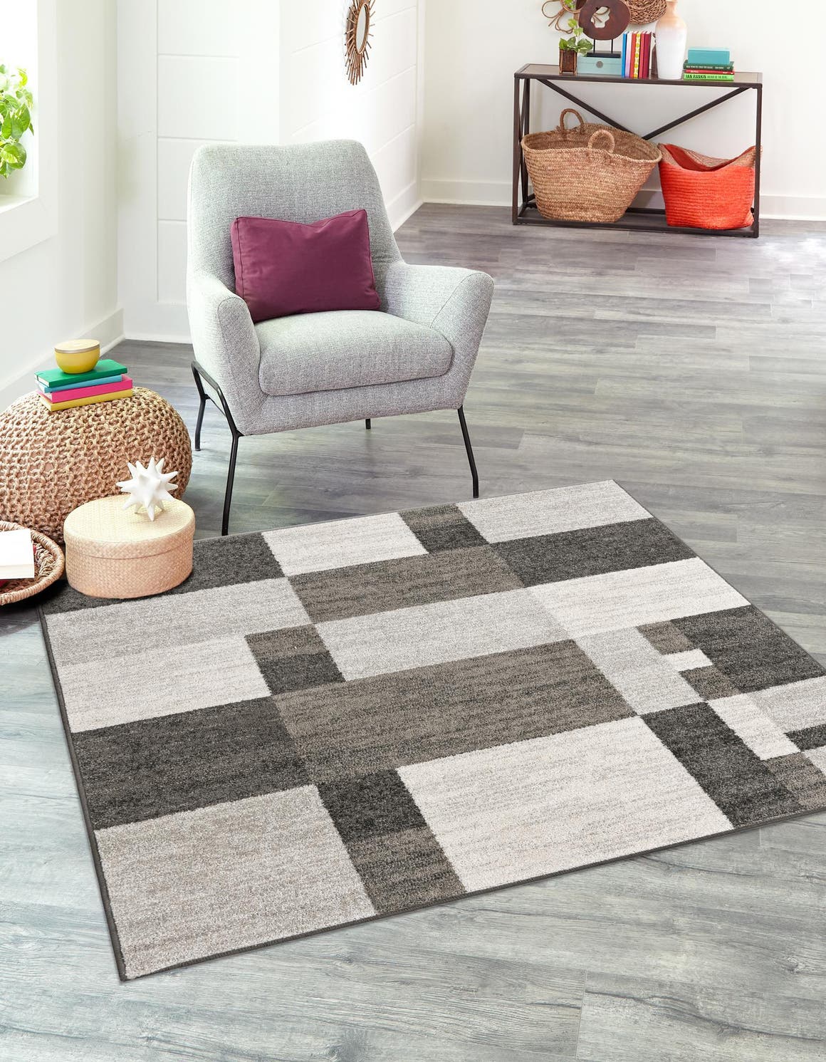 Gray 4' 1 x 4' 1 Autumn Square Area Rug 100% Polypropylene Durable Jute Backing Living Dining Room Bedroom Office Modern Decor Carpet for Sale at Rug Engine