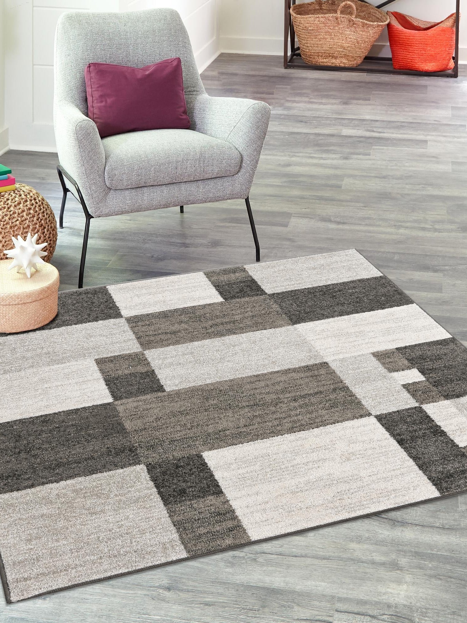 Gray 5' 3 x 5' 3 Autumn Square Area Rug 100% Polypropylene Durable Jute Backing Living Dining Room Bedroom Office Modern Decor Carpet for Sale at Rug Engine