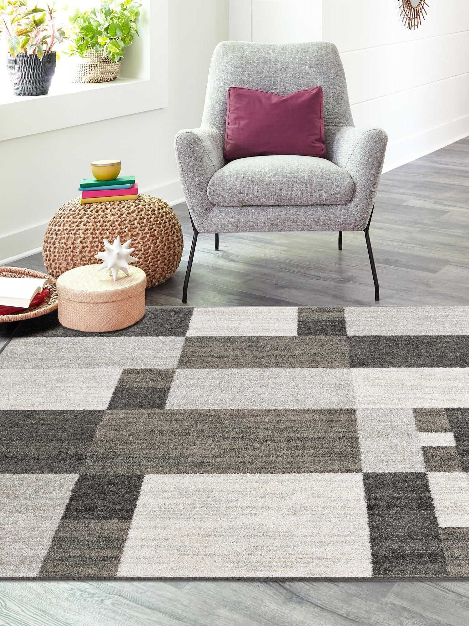 Gray 5' 3 x 5' 3 Autumn Square Area Rug 100% Polypropylene Durable Jute Backing Living Dining Room Bedroom Office Modern Decor Carpet for Sale at Rug Engine