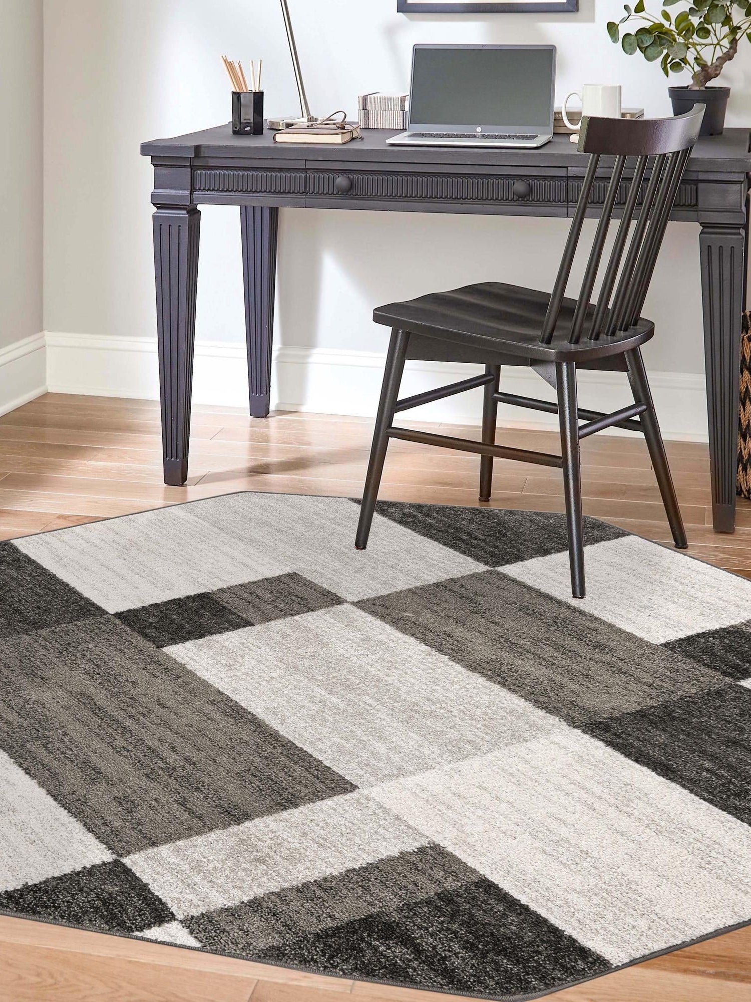 Gray 5' 3 x 5' 3 Autumn Octagon Area Rug 100% Polypropylene Durable Jute Backing Living Dining Room Bedroom Office Modern Decor Carpet for Sale at Rug Engine