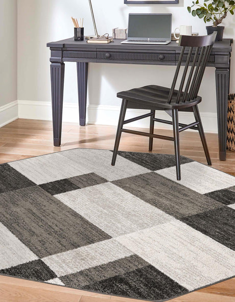 Gray 5' 3 x 5' 3 Autumn Octagon Area Rug 100% Polypropylene Durable Jute Backing Living Dining Room Bedroom Office Modern Decor Carpet for Sale at Rug Engine