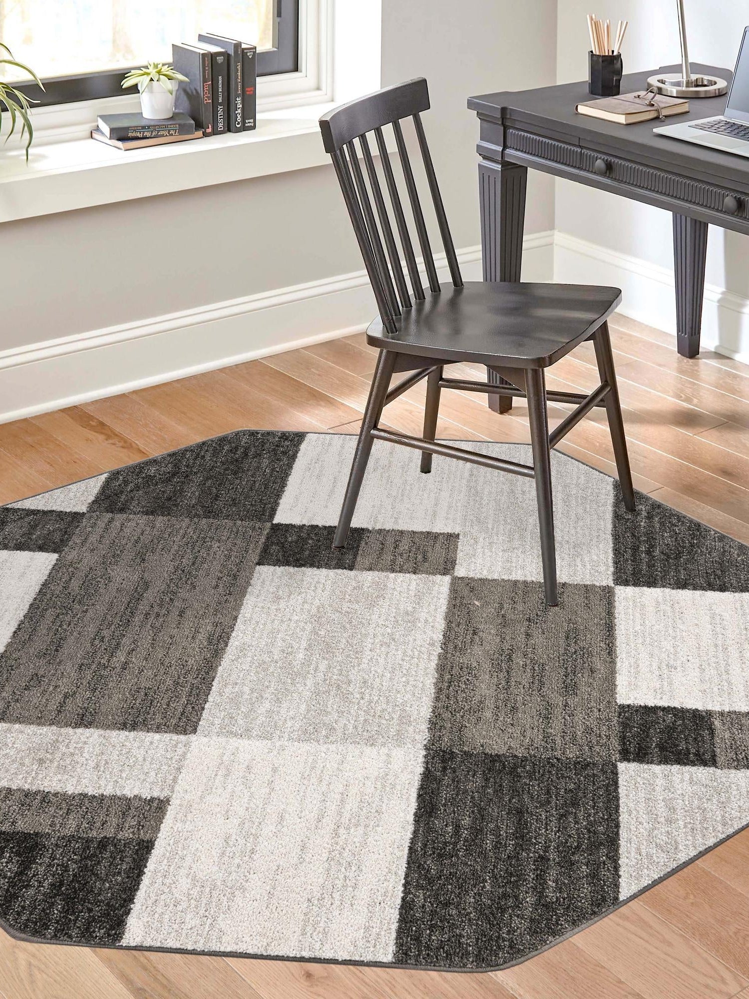 Gray 5' 3 x 5' 3 Autumn Octagon Area Rug 100% Polypropylene Durable Jute Backing Living Dining Room Bedroom Office Modern Decor Carpet for Sale at Rug Engine