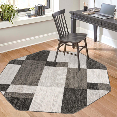 Gray 5' 3 x 5' 3 Autumn Octagon Area Rug 100% Polypropylene Durable Jute Backing Living Dining Room Bedroom Office Modern Decor Carpet for Sale at Rug Engine