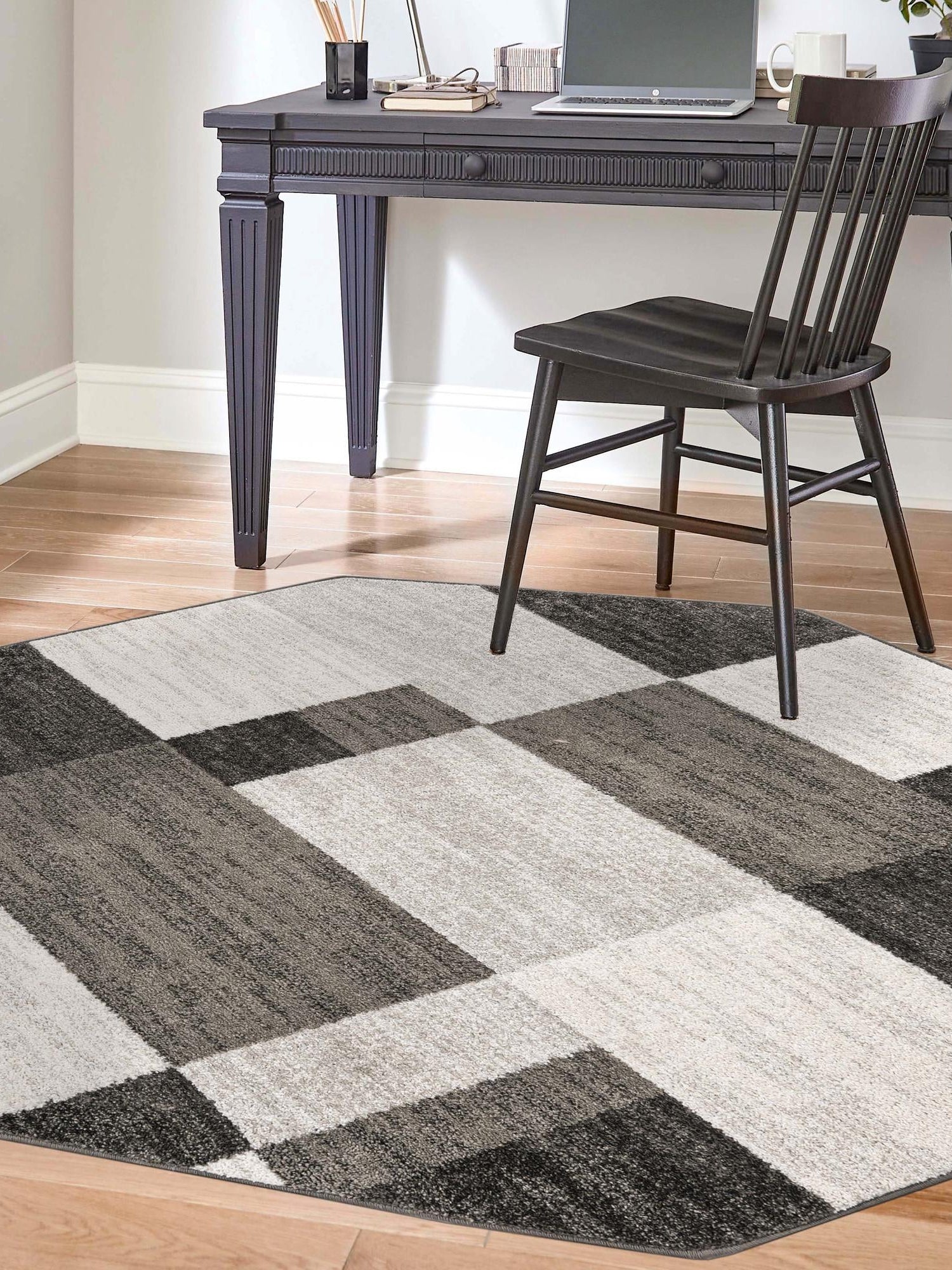 Gray 5' 3 x 5' 3 Autumn Octagon Area Rug 100% Polypropylene Durable Jute Backing Living Dining Room Bedroom Office Modern Decor Carpet for Sale at Rug Engine