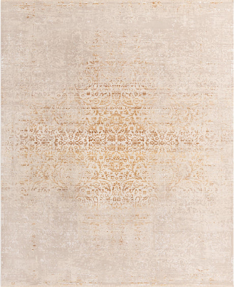 Ivory and Gold 7' 10 x 9' 8 Deepa Rectangle Area Rug 100% Polyester Colorful Modern Contemporary Carpet for Home Decorating Living, Dining, Office & Bedrooms for Sale at Rug Engine