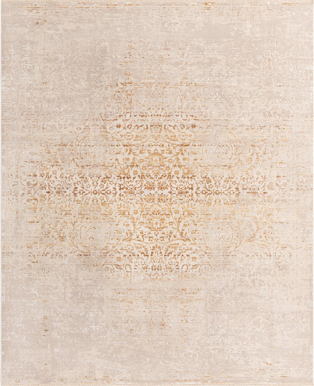 Ivory and Gold 7' 10 x 9' 8 Deepa Rectangle Area Rug 100% Polyester Colorful Modern Contemporary Carpet for Home Decorating Living, Dining, Office & Bedrooms for Sale at Rug Engine
