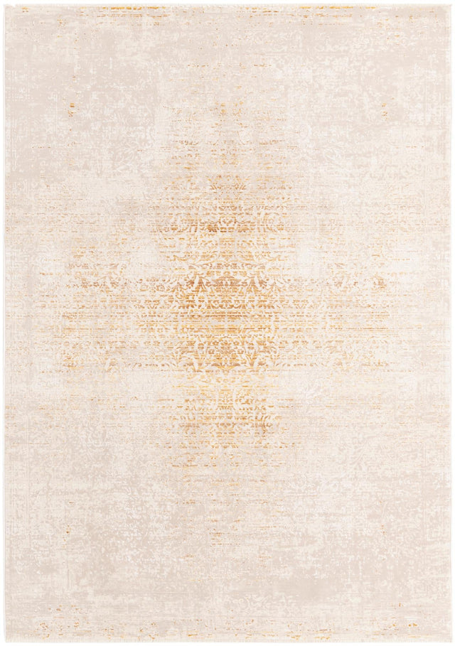 Ivory and Gold 6' x 8' 9 Deepa Rectangle Area Rug 100% Polyester Colorful Modern Contemporary Carpet for Home Decorating Living, Dining, Office & Bedrooms for Sale at Rug Engine