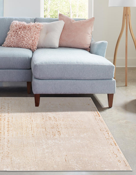 Ivory and Gold 4' x 5' 10 Deepa Rectangle Area Rug 100% Polyester Colorful Modern Contemporary Carpet for Home Decorating Living, Dining, Office & Bedrooms for Sale at Rug Engine