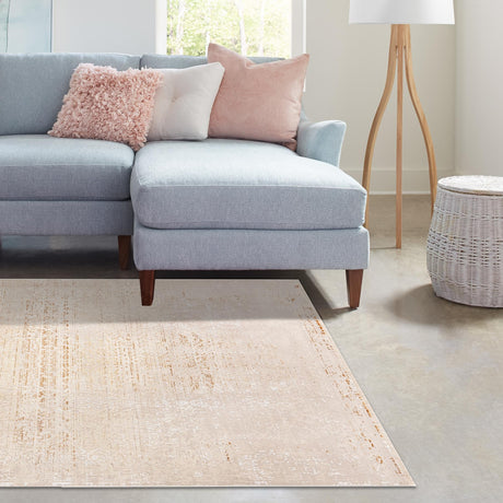 Ivory and Gold 7' 10 x 9' 8 Deepa Rectangle Area Rug 100% Polyester Colorful Modern Contemporary Carpet for Home Decorating Living, Dining, Office & Bedrooms for Sale at Rug Engine