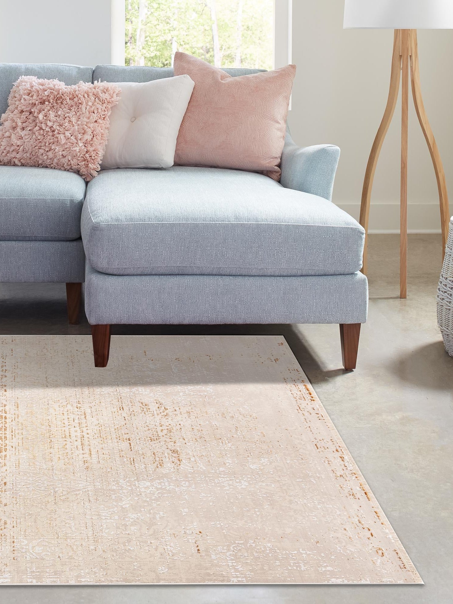Ivory and Gold 5' 3 x 7' 9 Deepa Rectangle Area Rug 100% Polyester Colorful Modern Contemporary Carpet for Home Decorating Living, Dining, Office & Bedrooms for Sale at Rug Engine
