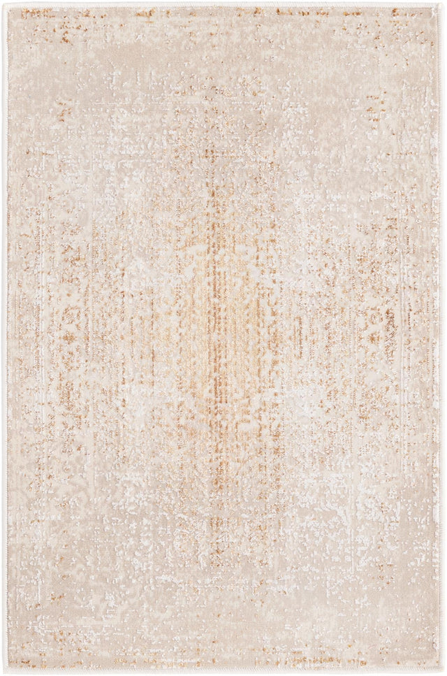 Ivory and Gold 2' x 3' Deepa Rectangle Area Rug 100% Polyester Colorful Modern Contemporary Carpet for Home Decorating Living, Dining, Office & Bedrooms for Sale at Rug Engine