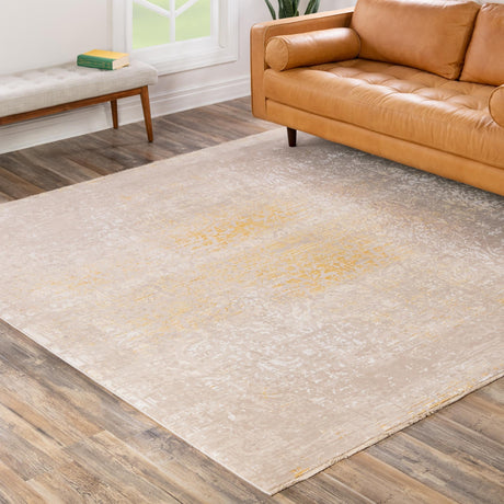 Ivory and Gold 7' 10 x 7' 10 Deepa Square Area Rug 100% Polyester Colorful Modern Contemporary Carpet for Home Decorating Living, Dining, Office & Bedrooms for Sale at Rug Engine