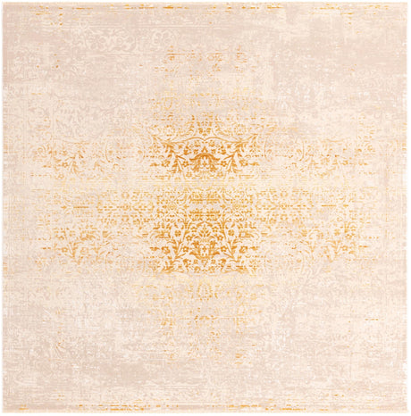 Ivory and Gold 7' 10 x 7' 10 Deepa Square Area Rug 100% Polyester Colorful Modern Contemporary Carpet for Home Decorating Living, Dining, Office & Bedrooms for Sale at Rug Engine