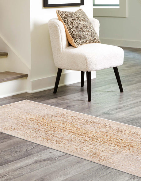 Ivory and Gold 2' x 6' Deepa Runner Area Rug 100% Polyester Colorful Modern Contemporary Carpet for Home Decorating Living, Dining, Office & Bedrooms for Sale at Rug Engine