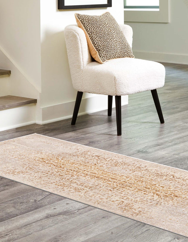 Ivory and Gold 2' x 8' Deepa Runner Area Rug 100% Polyester Colorful Modern Contemporary Carpet for Home Decorating Living, Dining, Office & Bedrooms for Sale at Rug Engine