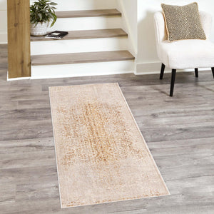 Ivory and Gold 2' x 6' Deepa Runner Area Rug 100% Polyester Colorful Modern Contemporary Carpet for Home Decorating Living, Dining, Office & Bedrooms for Sale at Rug Engine