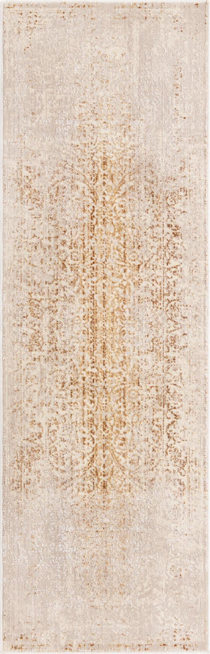 Ivory and Gold 2' x 6' Deepa Runner Area Rug 100% Polyester Colorful Modern Contemporary Carpet for Home Decorating Living, Dining, Office & Bedrooms for Sale at Rug Engine