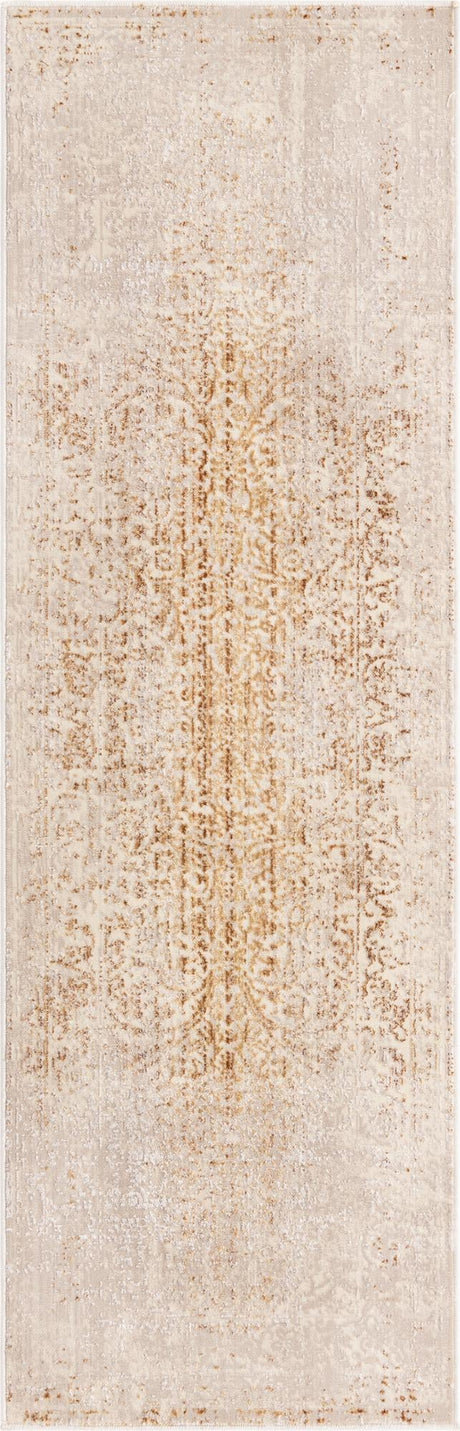 Ivory and Gold 2' x 6' Deepa Runner Area Rug 100% Polyester Colorful Modern Contemporary Carpet for Home Decorating Living, Dining, Office & Bedrooms for Sale at Rug Engine