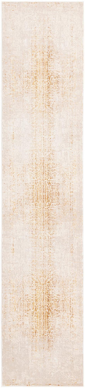 Ivory and Gold 2' 6 x 12' Deepa Runner Area Rug 100% Polyester Colorful Modern Contemporary Carpet for Home Decorating Living, Dining, Office & Bedrooms for Sale at Rug Engine
