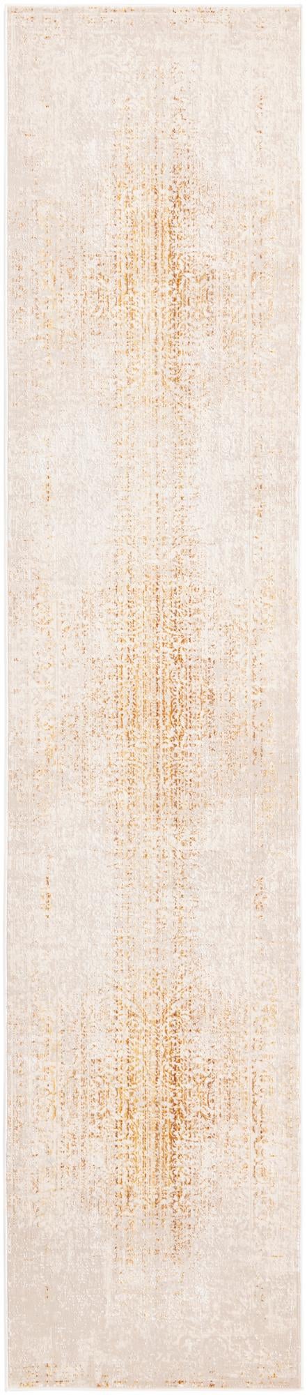 Ivory and Gold 2' 6 x 12' Deepa Runner Area Rug 100% Polyester Colorful Modern Contemporary Carpet for Home Decorating Living, Dining, Office & Bedrooms for Sale at Rug Engine