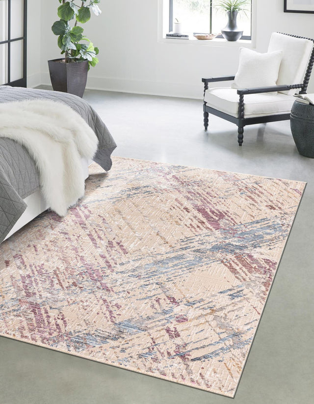 Ivory and Gray 7' 10 x 9' 8 Deepa Rectangle Area Rug 100% Polyester Colorful Modern Contemporary Carpet for Home Decorating Living, Dining, Office & Bedrooms for Sale at Rug Engine