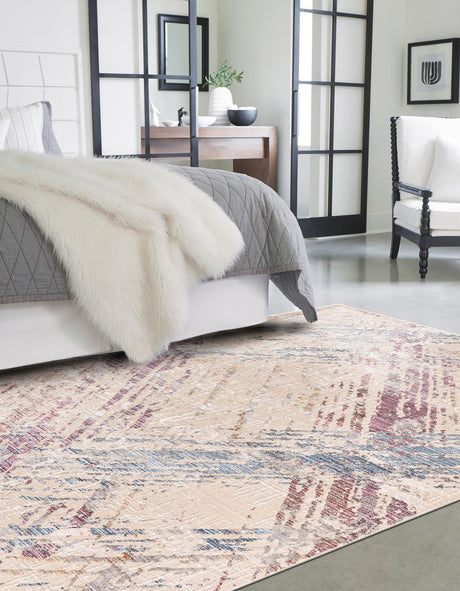 Ivory and Gray 4' x 5' 10 Deepa Rectangle Area Rug 100% Polyester Colorful Modern Contemporary Carpet for Home Decorating Living, Dining, Office & Bedrooms for Sale at Rug Engine