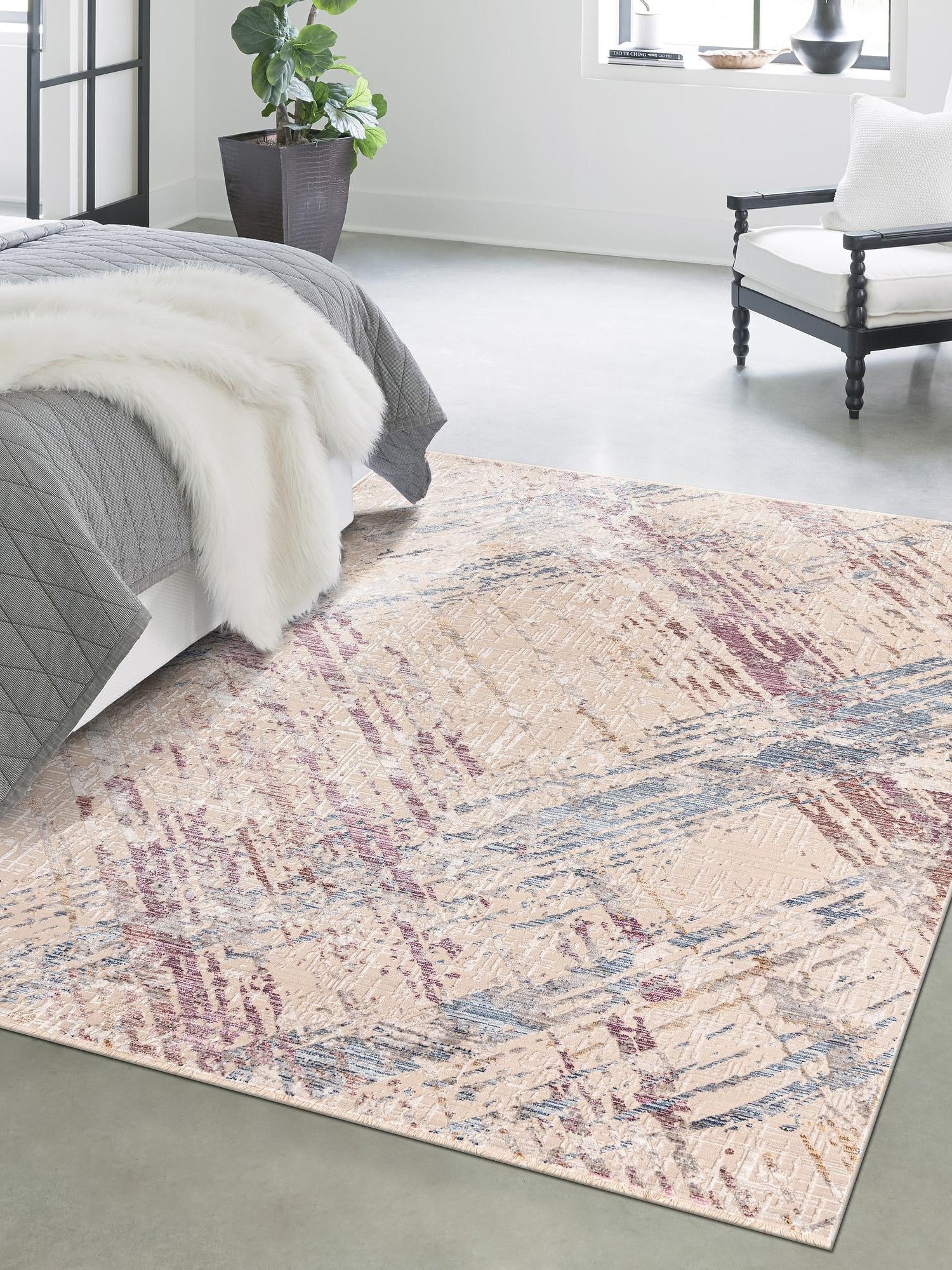 Ivory and Gray 6' x 8' 9 Deepa Rectangle Area Rug 100% Polyester Colorful Modern Contemporary Carpet for Home Decorating Living, Dining, Office & Bedrooms for Sale at Rug Engine