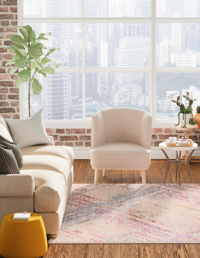Ivory and Gray 7' 10 x 7' 10 Deepa Square Area Rug 100% Polyester Colorful Modern Contemporary Carpet for Home Decorating Living, Dining, Office & Bedrooms for Sale at Rug Engine