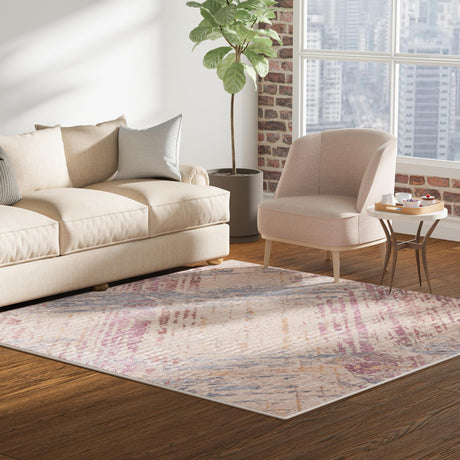 Ivory and Gray 7' 10 x 7' 10 Deepa Square Area Rug 100% Polyester Colorful Modern Contemporary Carpet for Home Decorating Living, Dining, Office & Bedrooms for Sale at Rug Engine