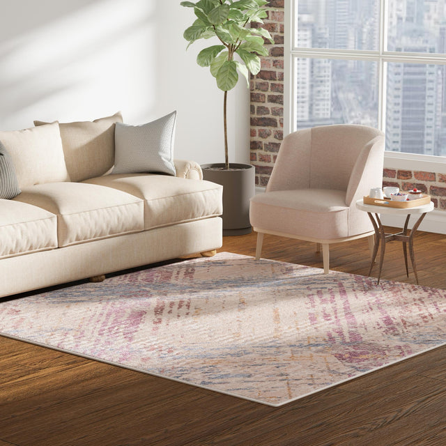 Ivory and Gray 7' 10 x 7' 10 Deepa Square Area Rug 100% Polyester Colorful Modern Contemporary Carpet for Home Decorating Living, Dining, Office & Bedrooms for Sale at Rug Engine