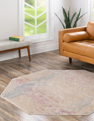Ivory and Gray 7' 10 x 7' 10 Deepa Octagon Area Rug 100% Polyester Colorful Modern Contemporary Carpet for Home Decorating Living, Dining, Office & Bedrooms for Sale at Rug Engine