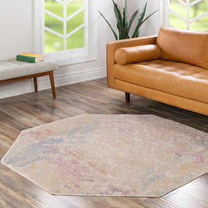 Ivory and Gray 5' 3 x 5' 3 Deepa Octagon Area Rug 100% Polyester Colorful Modern Contemporary Carpet for Home Decorating Living, Dining, Office & Bedrooms for Sale at Rug Engine