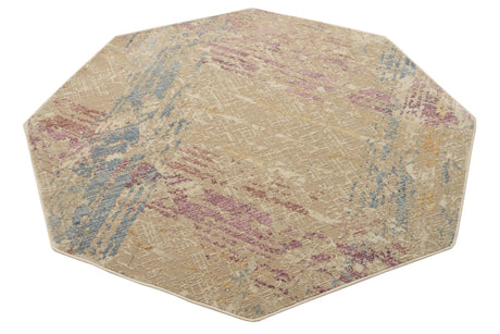 Ivory and Gray 5' 3 x 5' 3 Deepa Octagon Area Rug 100% Polyester Colorful Modern Contemporary Carpet for Home Decorating Living, Dining, Office & Bedrooms for Sale at Rug Engine