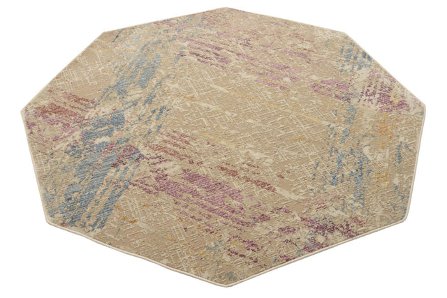 Ivory and Gray 5' 3 x 5' 3 Deepa Octagon Area Rug 100% Polyester Colorful Modern Contemporary Carpet for Home Decorating Living, Dining, Office & Bedrooms for Sale at Rug Engine
