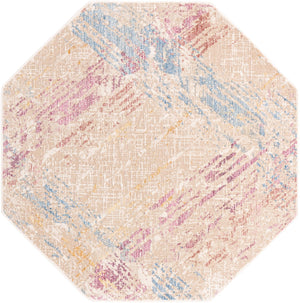 Ivory and Gray 5' 3 x 5' 3 Deepa Octagon Area Rug 100% Polyester Colorful Modern Contemporary Carpet for Home Decorating Living, Dining, Office & Bedrooms for Sale at Rug Engine