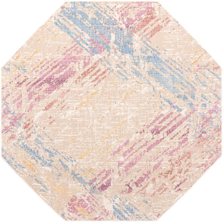 Ivory and Gray 7' 10 x 7' 10 Deepa Octagon Area Rug 100% Polyester Colorful Modern Contemporary Carpet for Home Decorating Living, Dining, Office & Bedrooms for Sale at Rug Engine
