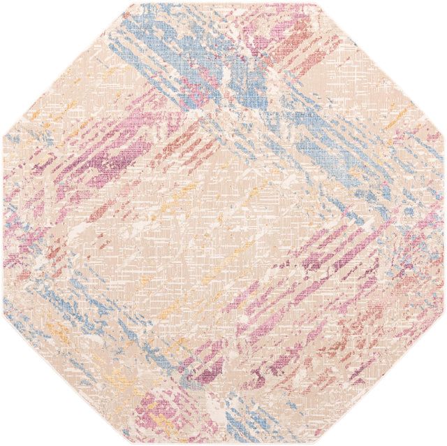 Ivory and Gray 7' 10 x 7' 10 Deepa Octagon Area Rug 100% Polyester Colorful Modern Contemporary Carpet for Home Decorating Living, Dining, Office & Bedrooms for Sale at Rug Engine