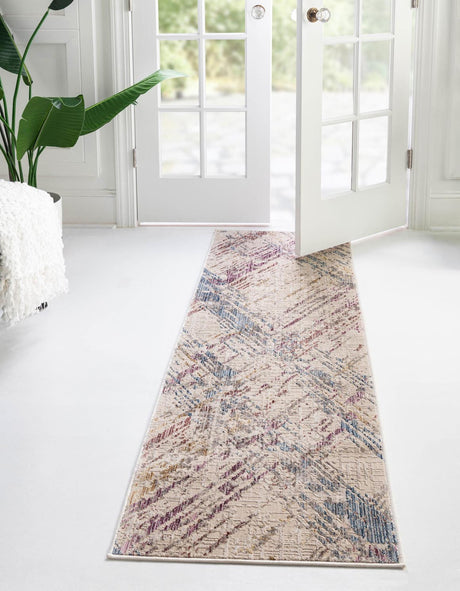 Ivory and Gray 2' x 8' Deepa Runner Area Rug 100% Polyester Colorful Modern Contemporary Carpet for Home Decorating Living, Dining, Office & Bedrooms for Sale at Rug Engine